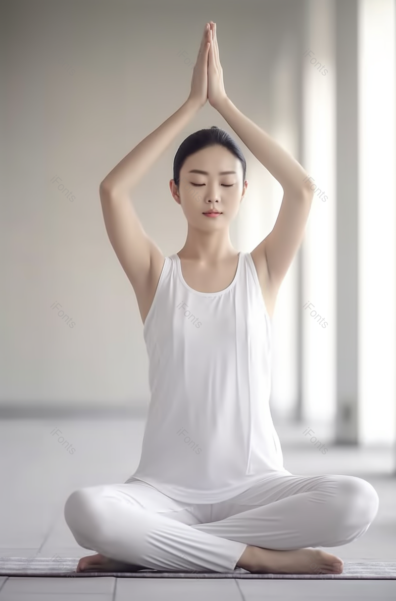 白色衣服做瑜伽的青年女人小清新风格,高清,摄影图,摄影图片,图片大全,摄影图免费下载